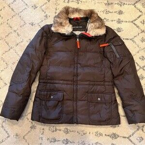 Marc New York Brown Puffer Duck Down Feathers Jacket Removable Fur Collar XS